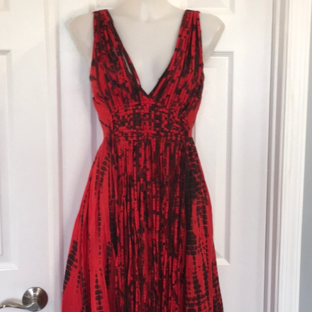 Michael Kors Fringe Weave Sleeveless V Neck Maxi Dress Red and Black size XS